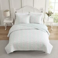 Rosebud Stripe Cotton Quilt Set