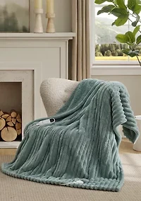 Ribbed Sherpa Heated Reversible Throw Blanket