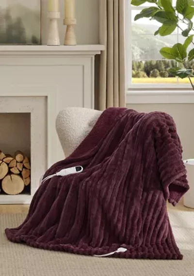 Ribbed Sherpa Heated Reversible Throw Blanket