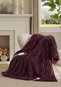 Ribbed Sherpa Heated Reversible Throw Blanket
