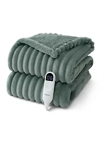 Ribbed Sherpa Heated Reversible Throw Blanket