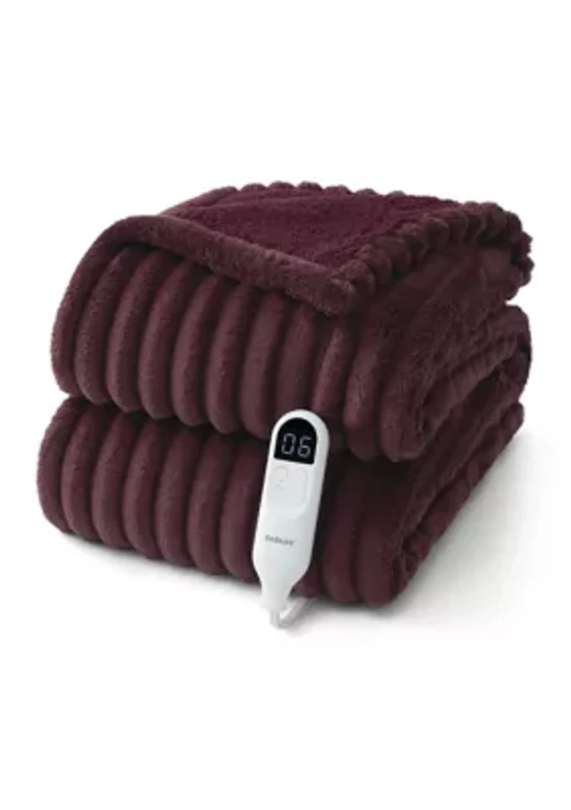 Ribbed Sherpa Heated Reversible Throw Blanket