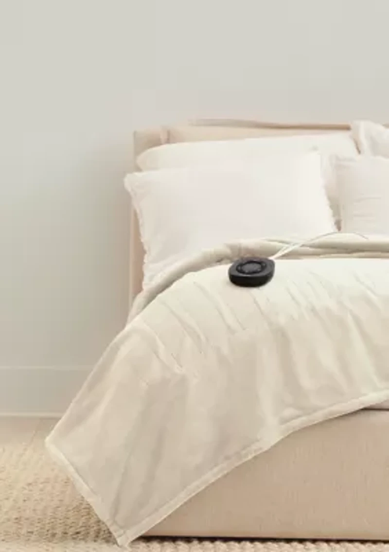 Solid Plush Heated Throw Blanket