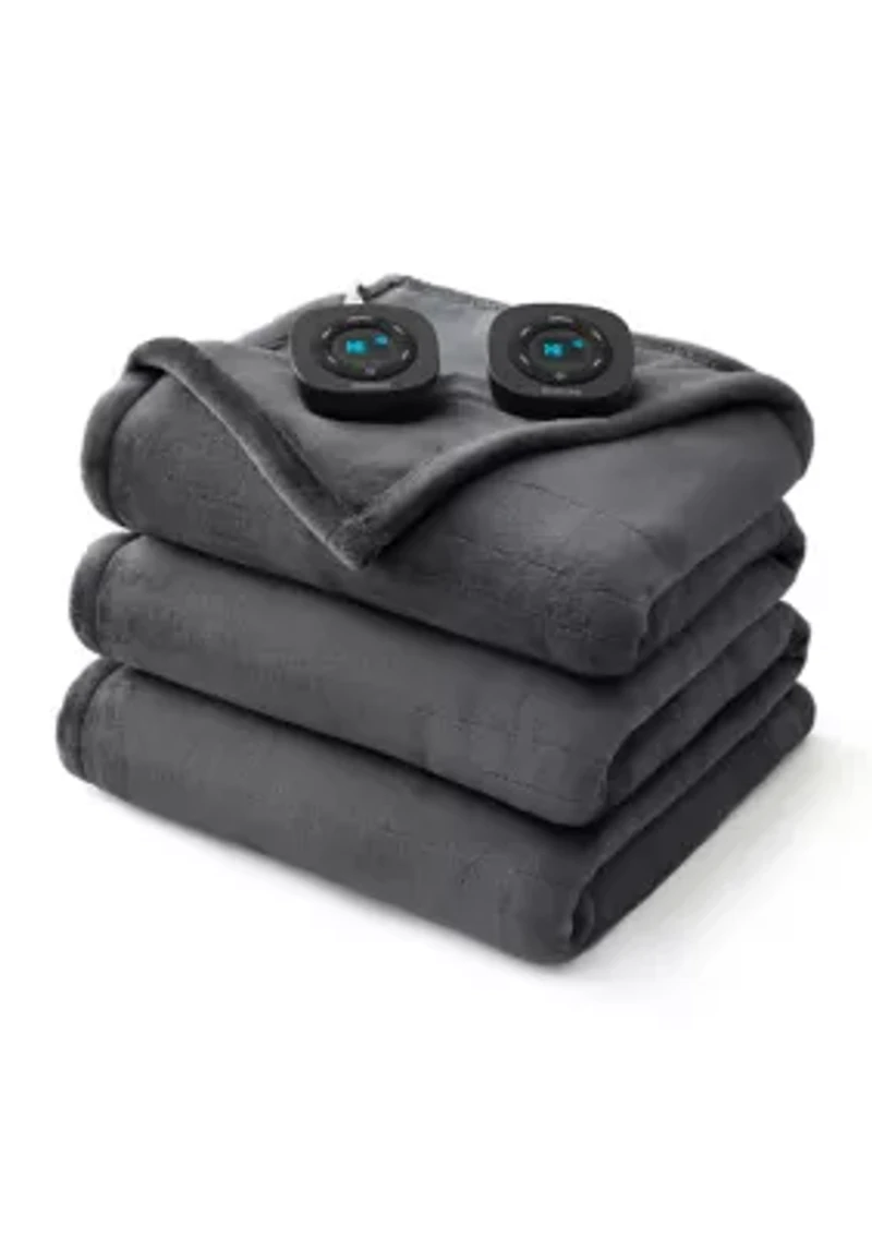 Solid Plush Heated Throw Blanket