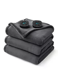 Solid Plush Heated Throw Blanket