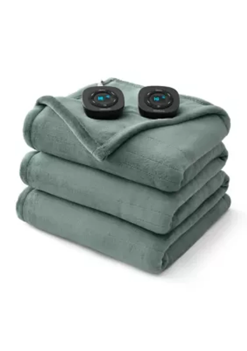 Solid Plush Heated Throw Blanket