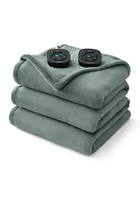 Solid Plush Heated Throw Blanket