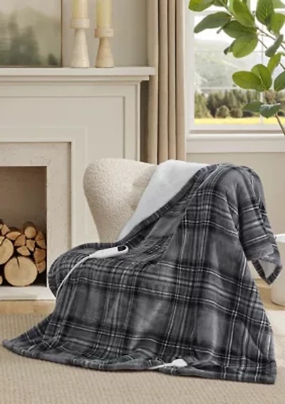 Printed Flannel Plush Plaid Heated Throw Blanket