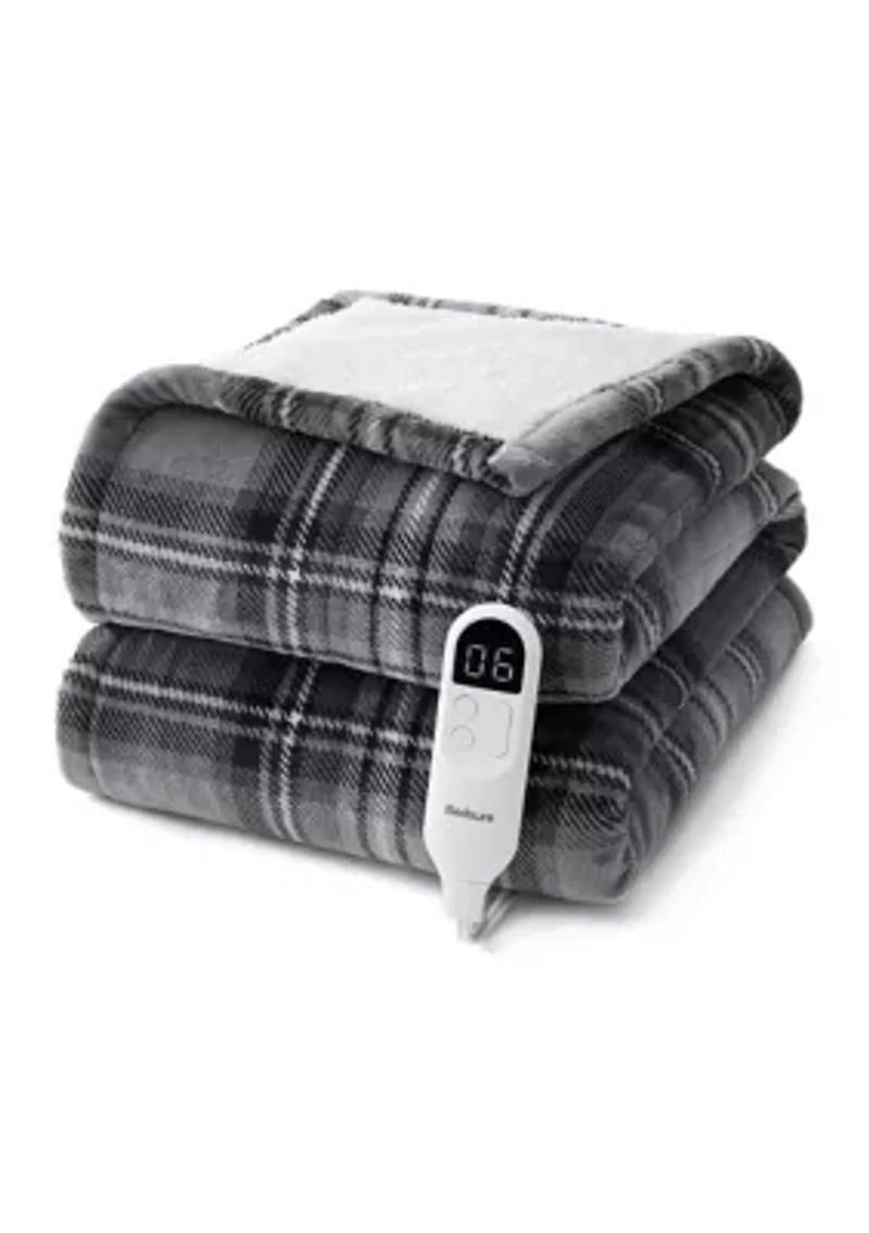 Printed Flannel Plush Plaid Heated Throw Blanket