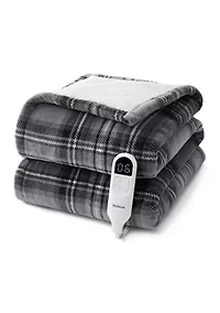 Printed Flannel Plush Plaid Heated Throw Blanket