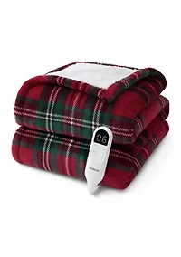 Printed Flannel Plush Plaid Heated Throw Blanket