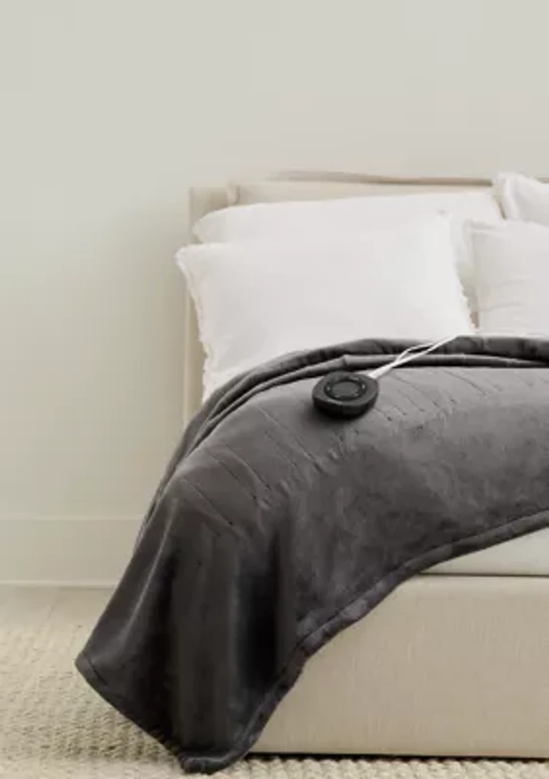 Solid Flannel Plush Heated Throw Blanket