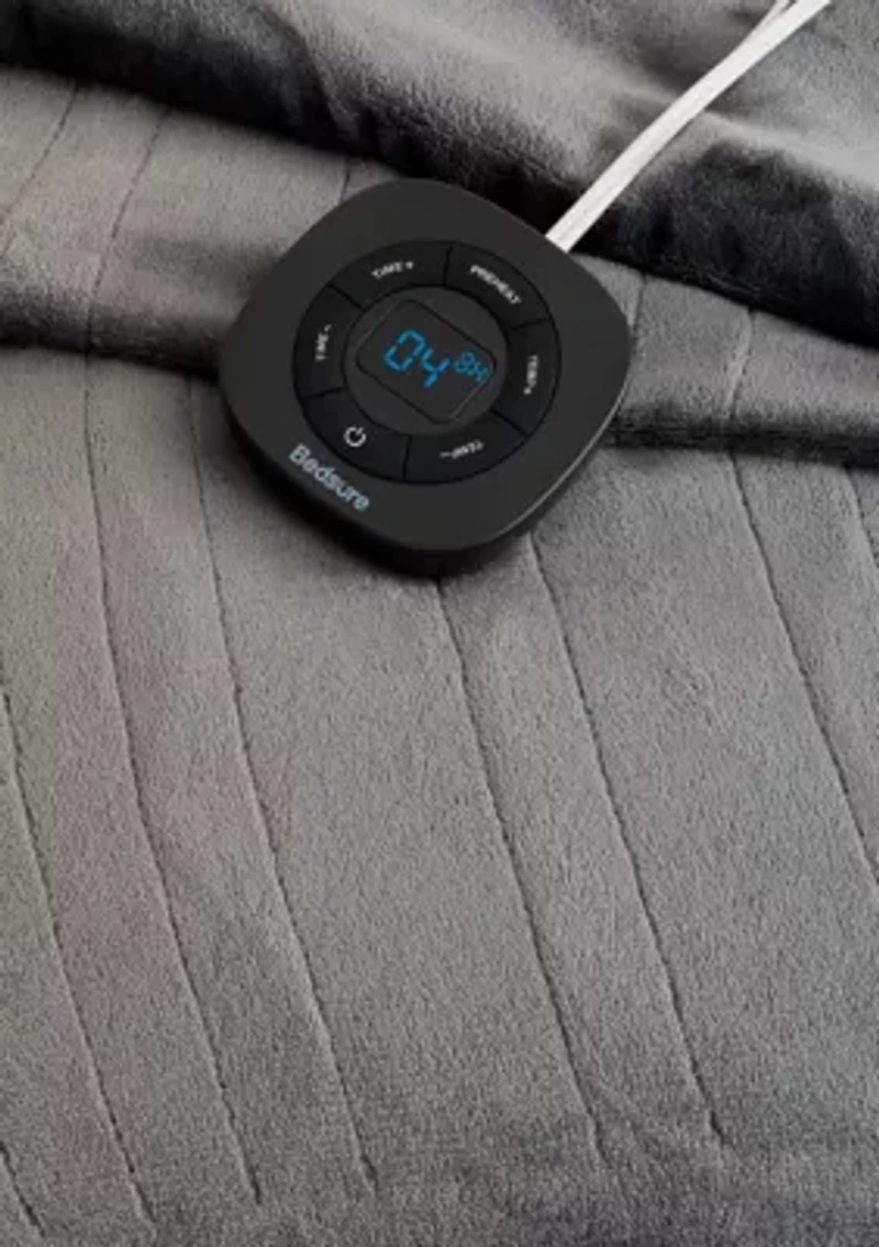 Solid Flannel Plush Heated Throw Blanket