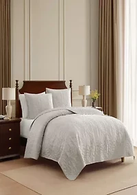 Fern Embroidery Microfiber Quilt Set