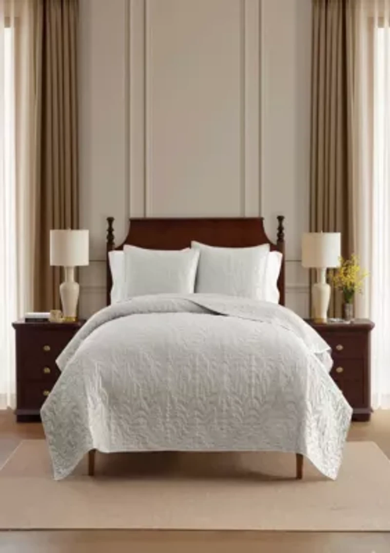 Fern Embroidery Microfiber Quilt Set