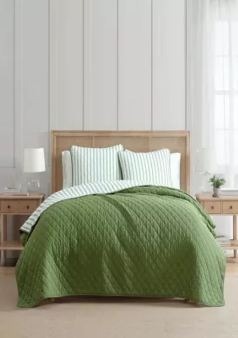 Ticking Stripe Cotton Quilt Set