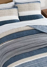 Ridgeport 100% Cotton- 3 Piece- Reversible Quilt Set