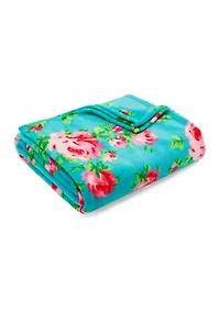 Bouquet Day Turquoise Plush Blanket