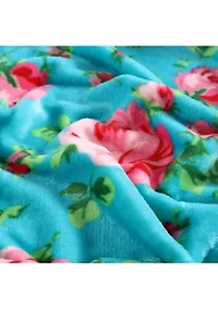 Bouquet Day Turquoise Plush Blanket