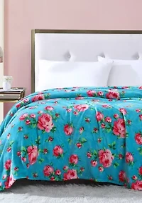 Bouquet Day Turquoise Plush Blanket