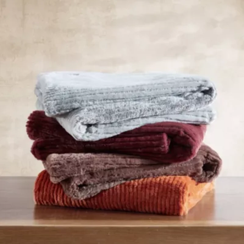 Ribbed Texture Stripe Solid Microfiber Throw Blanket