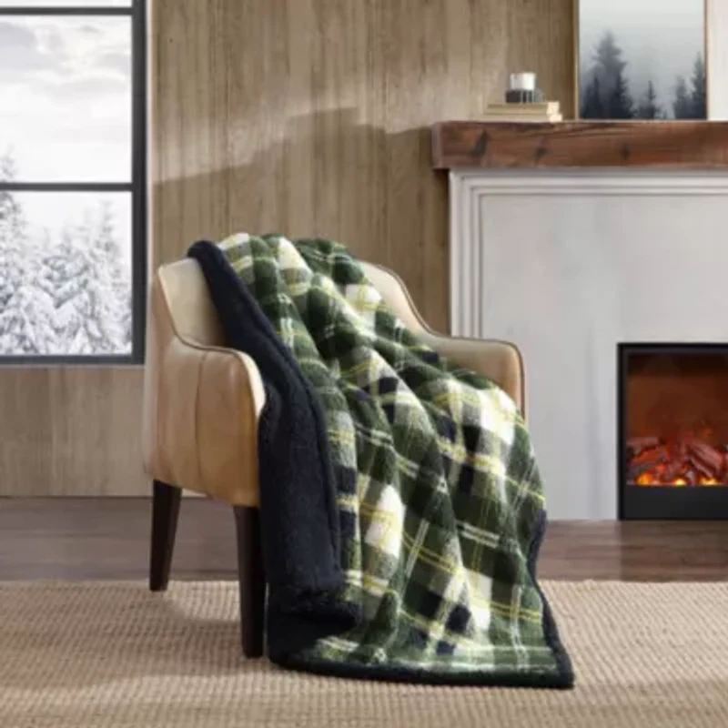 Trailhead Plaid Ultra Soft Plush Fleece Reversible Throw Blanket