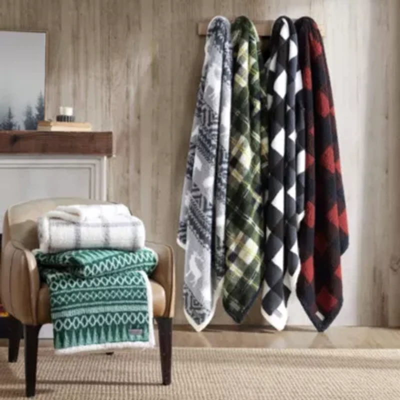 Trailhead Plaid Ultra Soft Plush Fleece Reversible Throw Blanket