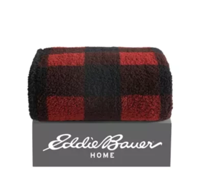 Cabin Plaid Sherpa Reversible Throw Blanket