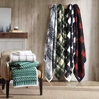 Cabin Plaid Plush Fleece Throw Blanket