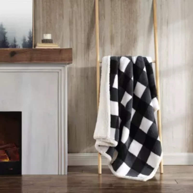Cabin Plaid Plush Fleece Throw Blanket
