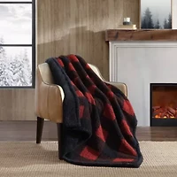 Cabin Plaid Sherpa Reversible Throw Blanket