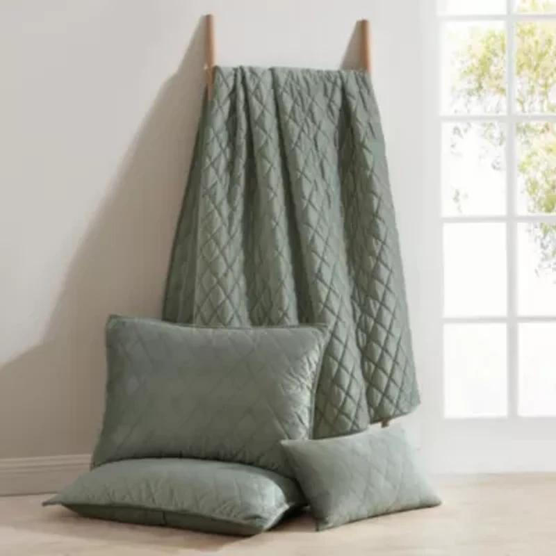 Solid Diamond Stitch Microfiber Quilt-Sham Set Bonus