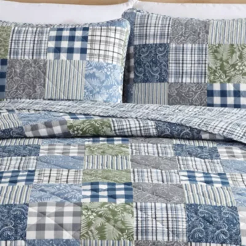 Cozy Plaid Patchwork 100% Cotton Quilt-Sham Set