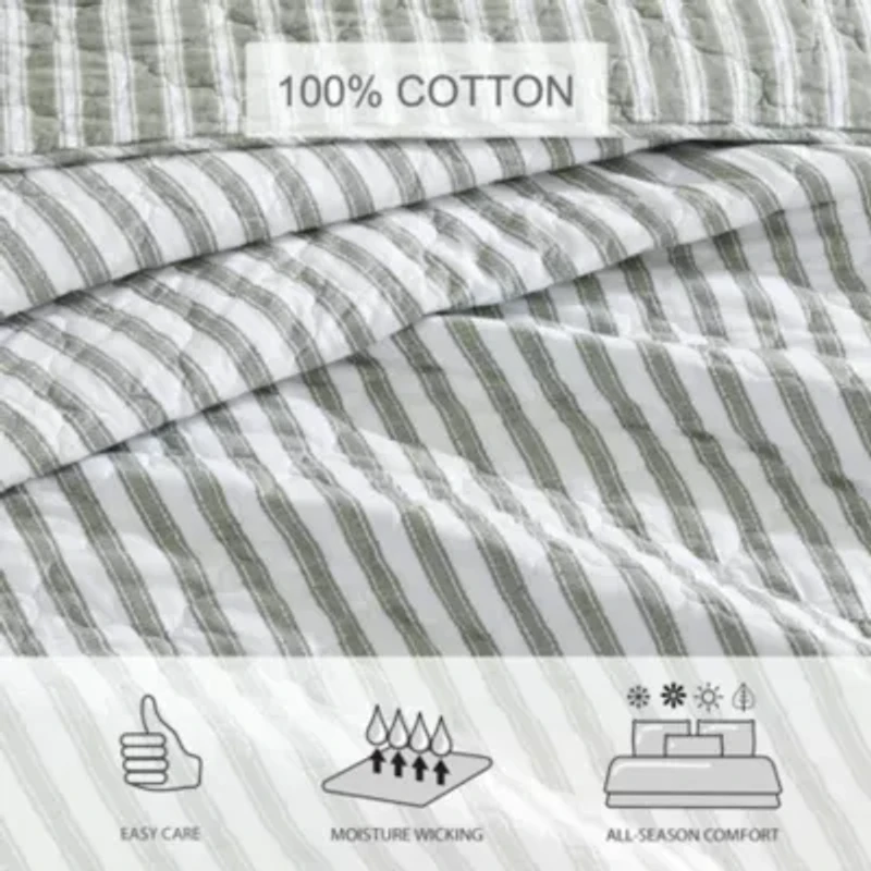 Willow Way Ticking Stripe Cotton Quilt Set