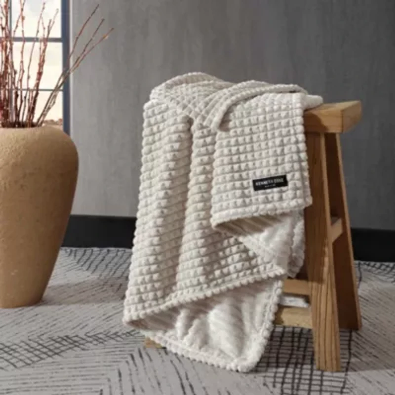 KCNY  Textured Solid Microfiber Throw Blanket
