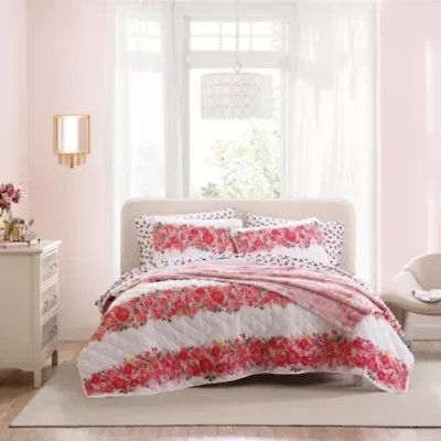 Banded Floral Microfiber Quilt-Sham Set