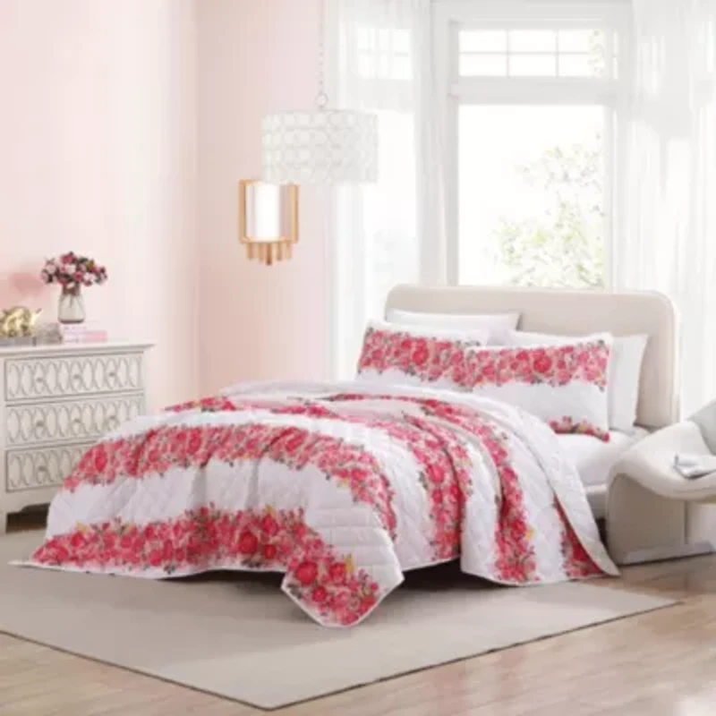 Banded Floral Microfiber Quilt-Sham Set