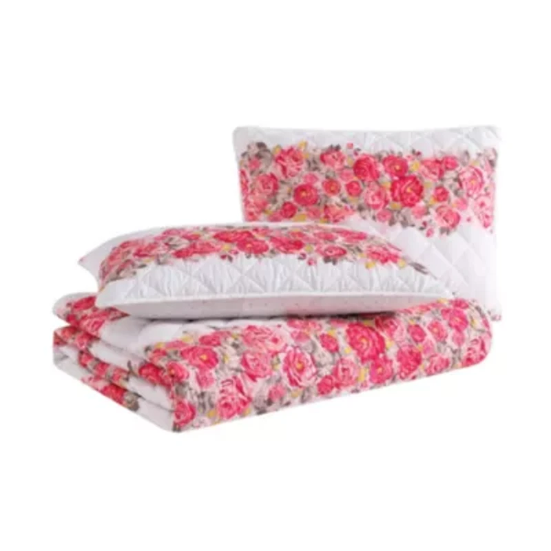 Banded Floral Microfiber Quilt-Sham Set
