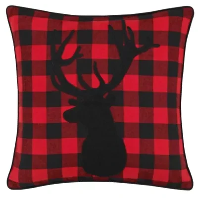 Cabin Plaid Stag Head Cotton Decorative Pillow