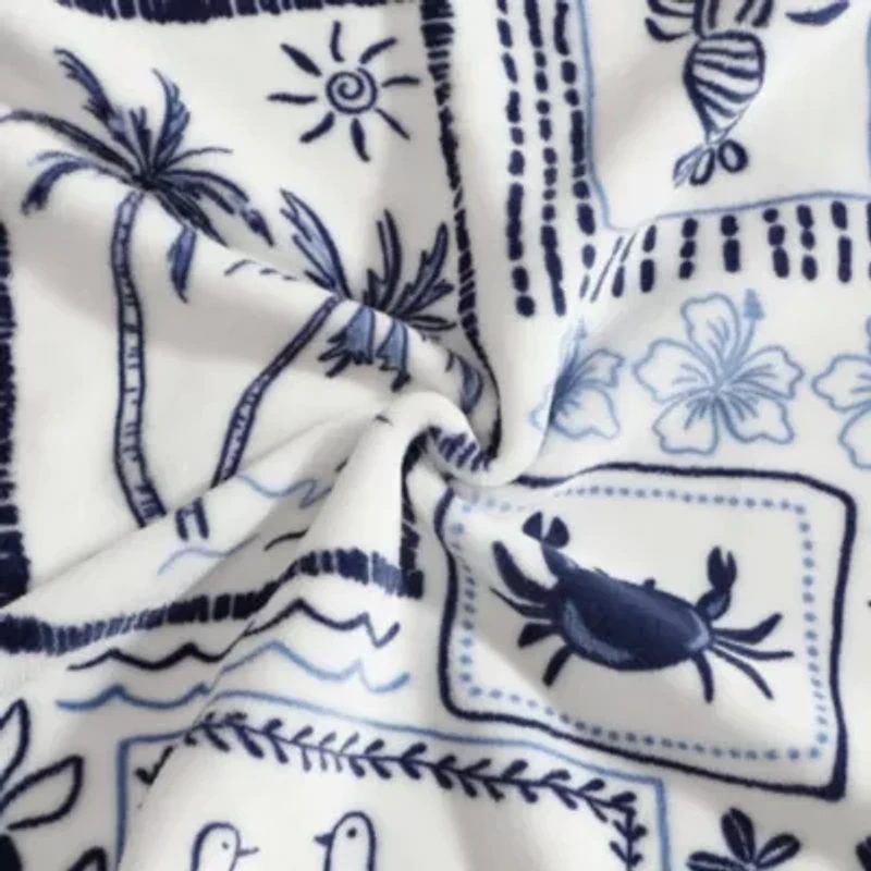 Beach Collage Reversible Pinstriped Microfiber Throw