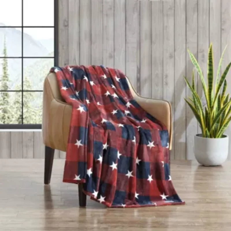 Americana Plaid Microfiber Throw Blanket
