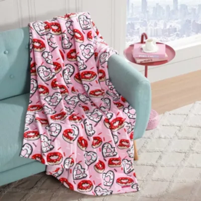 Donut Hearts Microfiber Throw Blanket