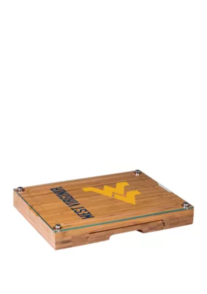 NCAA West Virginia Mountaineers Concerto Glass Top Cheese Cutting Board & Tools Set