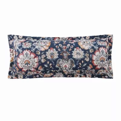 HiEnd Accents Derby Sapphire Vintage Floral Bedding Washed Linen Lumbar Pillow, 14" x 36"