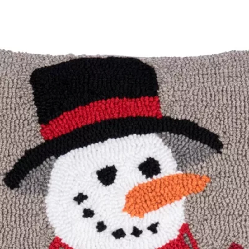 16" x 16" Snowman & Cardinals Hooked Throw Pillow