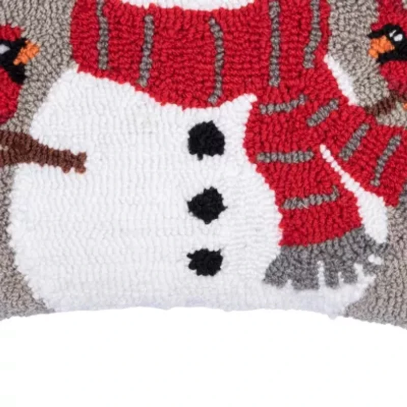 16" x 16" Snowman & Cardinals Hooked Throw Pillow
