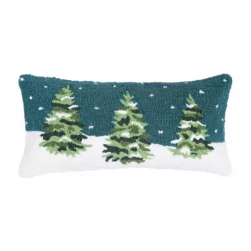 24" x 12" Winter Forest Hooked Throw Pillow