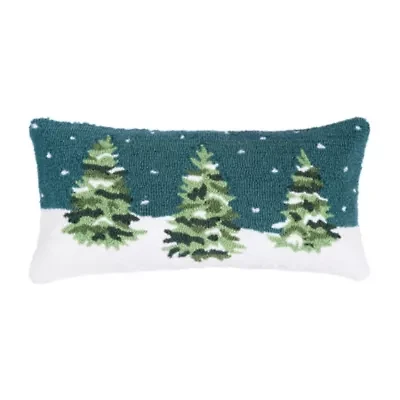 24" x 12" Winter Forest Hooked Throw Pillow