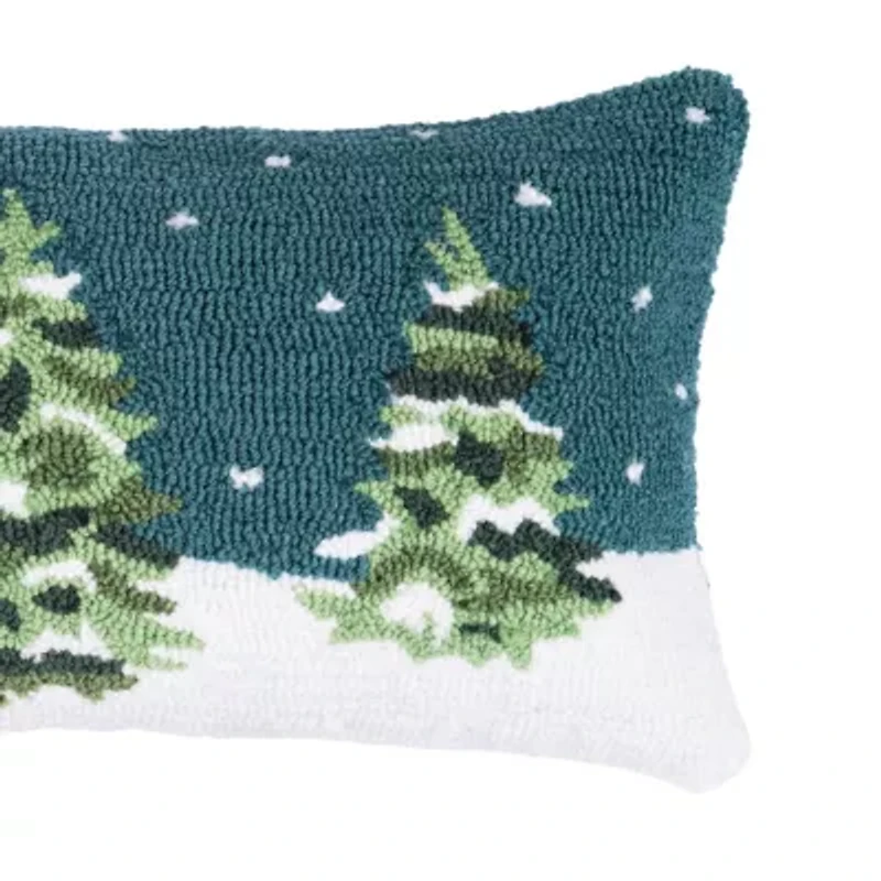 24" x 12" Winter Forest Hooked Throw Pillow