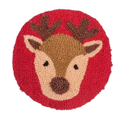 10" x 10" Mini Round Reindeer Hooked Throw Pillow